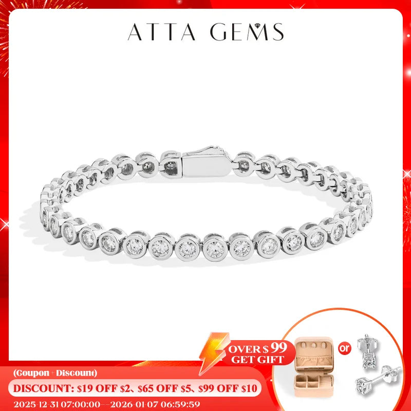 ATTAGEMS Round Cut 3MM Moissanite Tennis Bracelet
