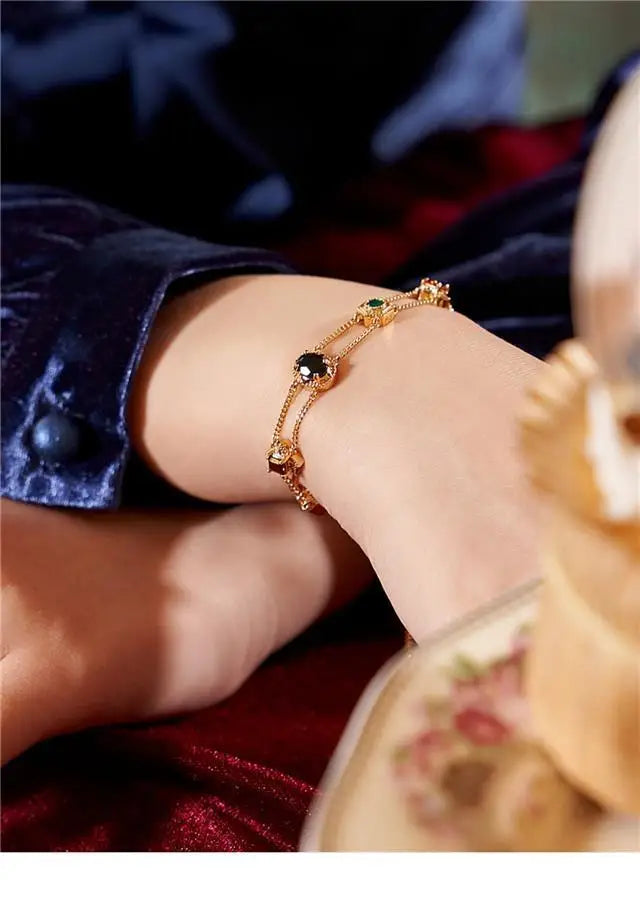 Luxury Gold Garnet Ruby Emerald Sapphire Opal Topaz Tourmaline Gemstones Lace Bracelet
