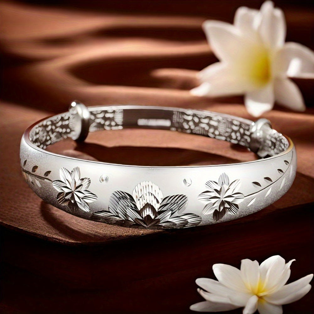 925 Sterling Silver Vintage Flower Bangle