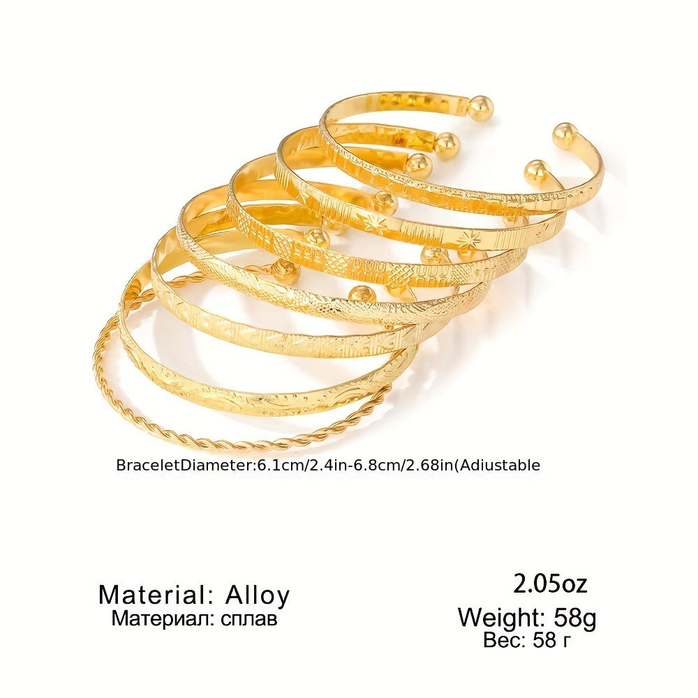 7-Piece Women's Vintage Carved Cuff Bracelet Set