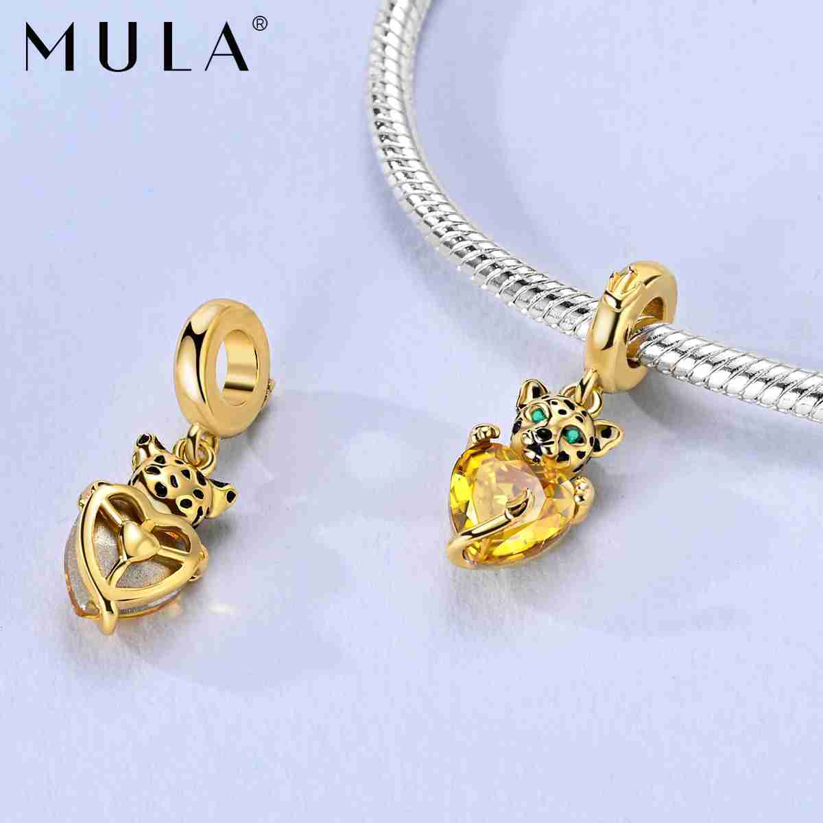 14K Golden Plated Golden Leopard Jewelry Charm for Bracelet