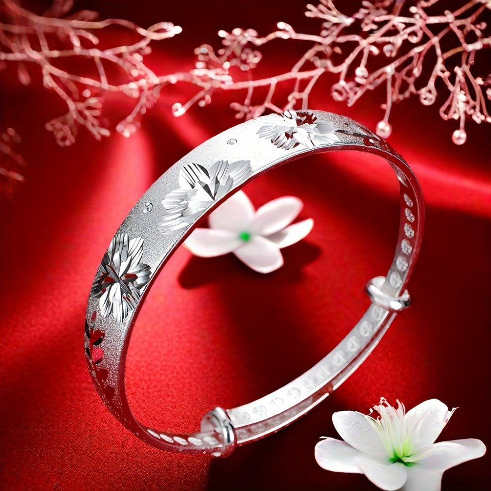 925 Sterling Silver Vintage Flower Bangle