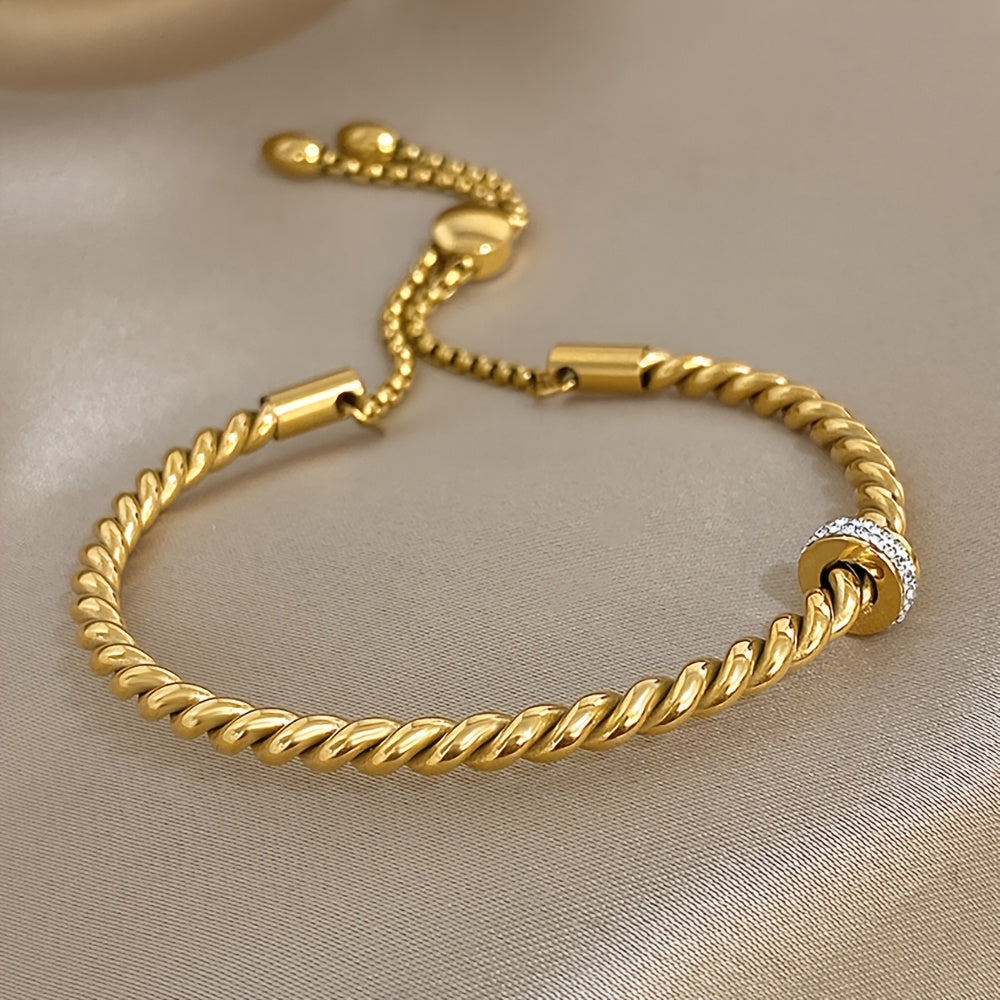 Creative Zircon Stainless Steel Open Twist Bangles Bracelet